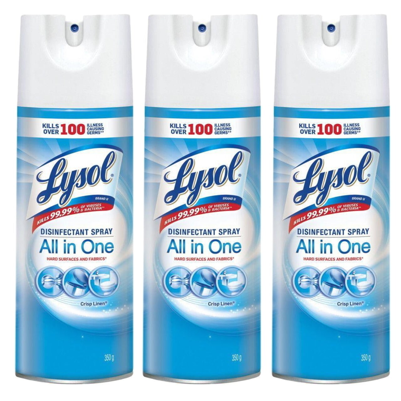 Lysol Disinfectant Spray, Crisp Linen, 350g, Disinfect and Eliminate Odours on Hard Surfaces and Fabrics (3 pack)